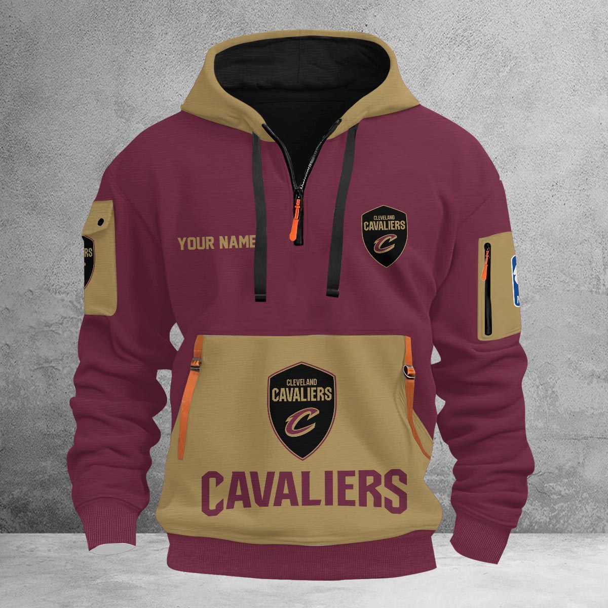 LIMITED EDITION - NEW CUSTOMIZED NBA02 CC CLEVELAND CAVALIERS QUARTER ZIP HOODIE