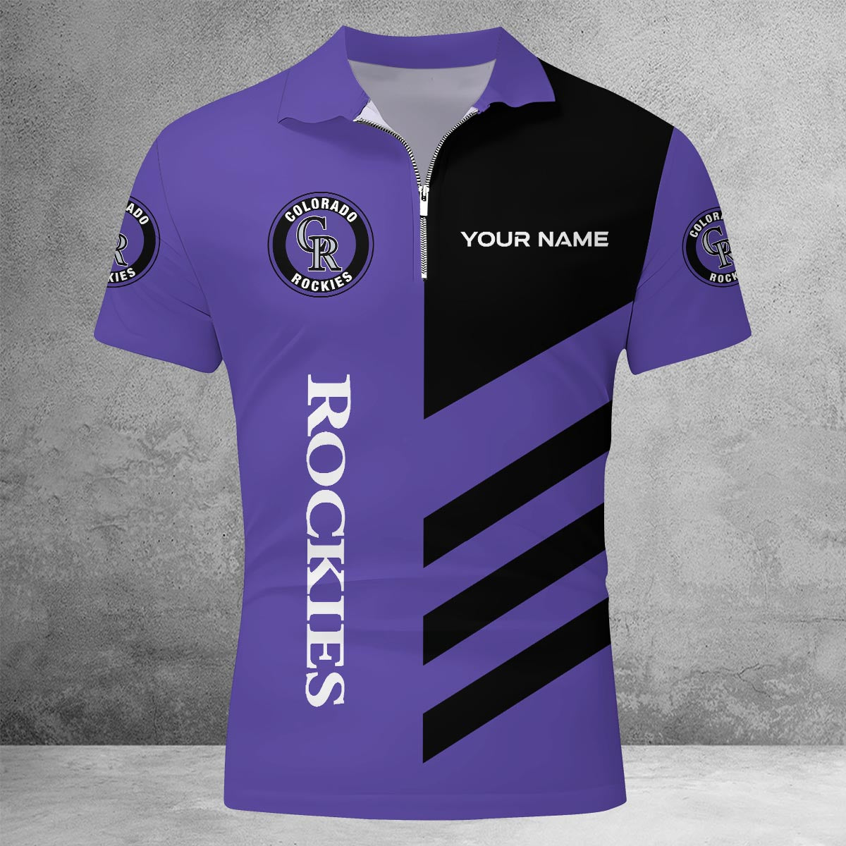 LIMITED EDITION - NEW CUSTOMIZED MLB30 COR COLORADO ROCKIES ZIP POLO SHIRT