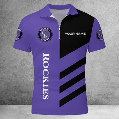 LIMITED EDITION - NEW CUSTOMIZED MLB30 COR COLORADO ROCKIES ZIP POLO SHIRT