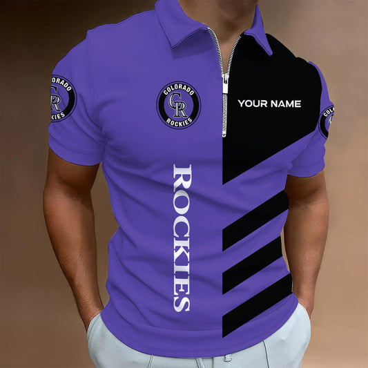 LIMITED EDITION - NEW CUSTOMIZED MLB30 COR COLORADO ROCKIES ZIP POLO SHIRT