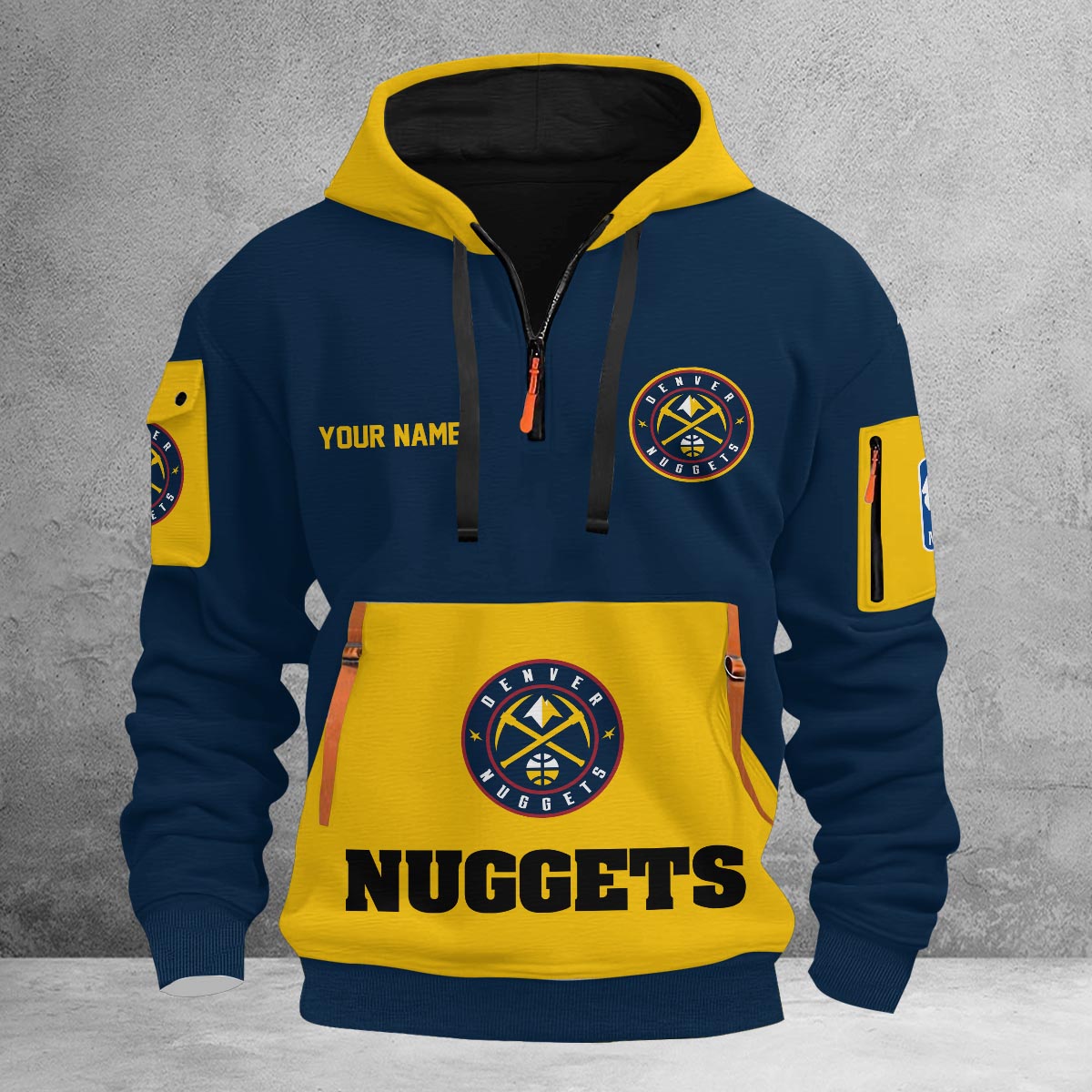 LIMITED EDITION - NEW CUSTOMIZED NBA08 DN DENVER NUGGETS QUARTER ZIP HOODIE
