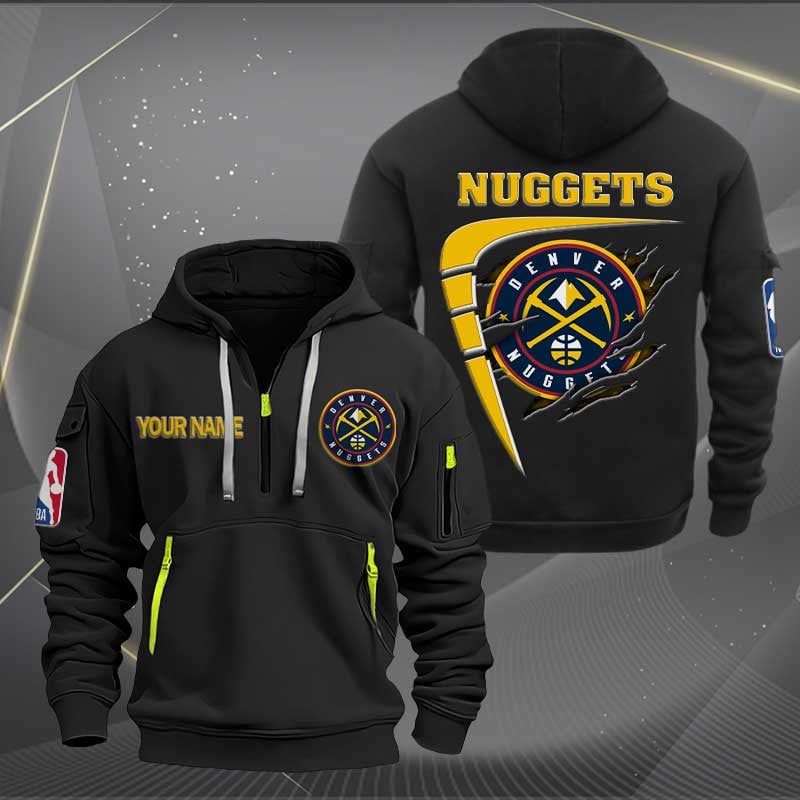 LIMITED EDITION - NEW CUSTOMIZED NBA08 DN DENVER NUGGETS QUARTER ZIP HOODIE