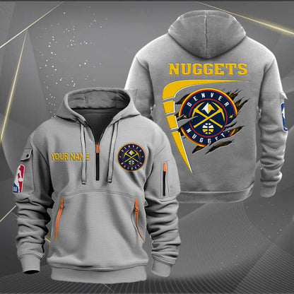 LIMITED EDITION - NEW CUSTOMIZED NBA08 DN DENVER NUGGETS QUARTER ZIP HOODIE