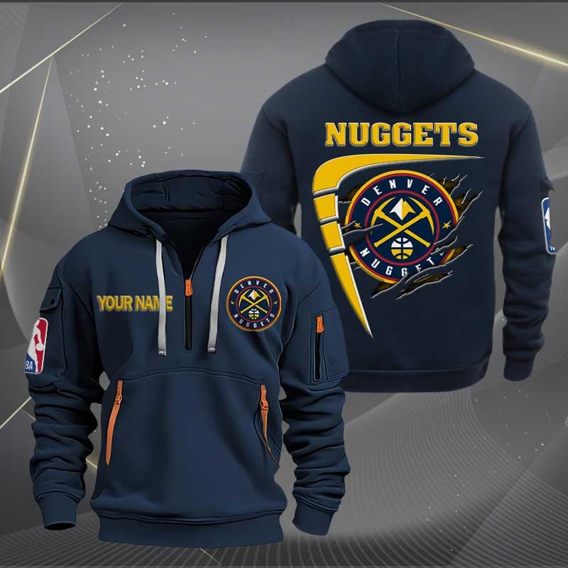 LIMITED EDITION - NEW CUSTOMIZED NBA08 DN DENVER NUGGETS QUARTER ZIP HOODIE