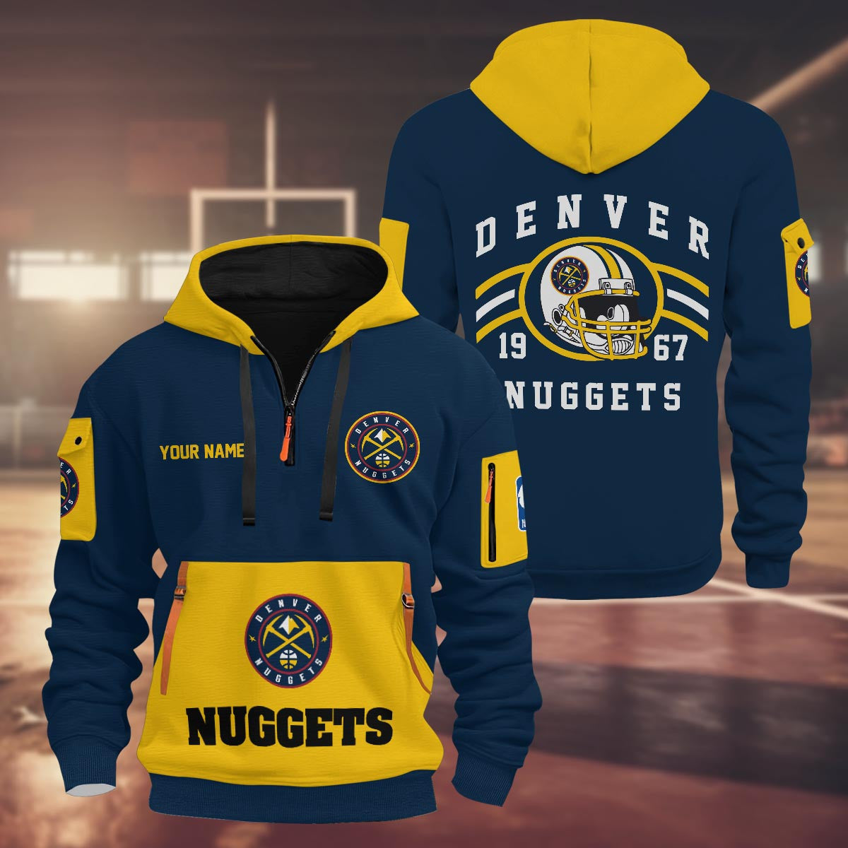 LIMITED EDITION - NEW CUSTOMIZED NBA08 DN DENVER NUGGETS QUARTER ZIP HOODIE