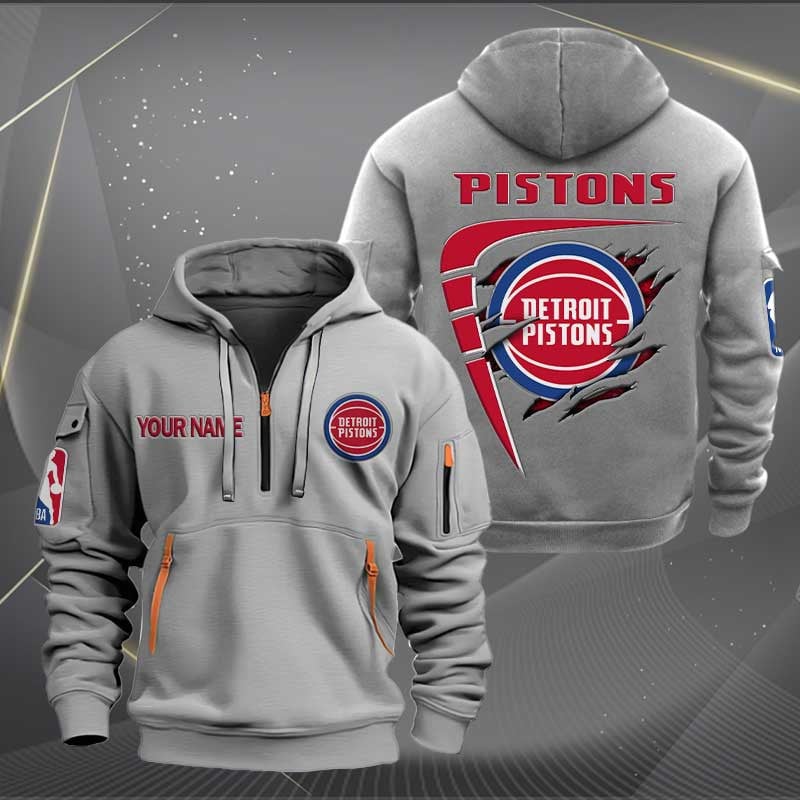 LIMITED EDITION - NEW CUSTOMIZED NBA14 DP DETROIT PISTONS QUARTER ZIP HOODIE