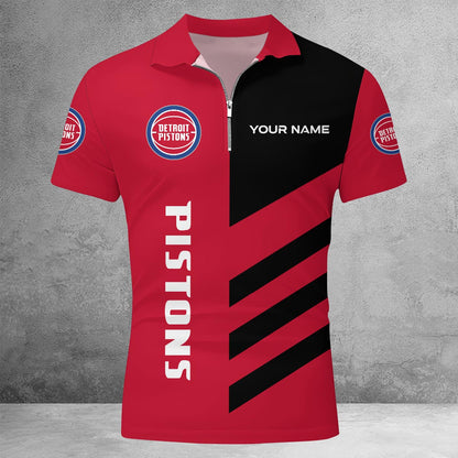 LIMITED EDITION - NEW CUSTOMIZED NBA14 DP DETROIT PISTONS ZIP POLO SHIRT