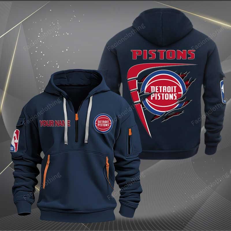 LIMITED EDITION - NEW CUSTOMIZED NBA14 DP DETROIT PISTONS QUARTER ZIP HOODIE