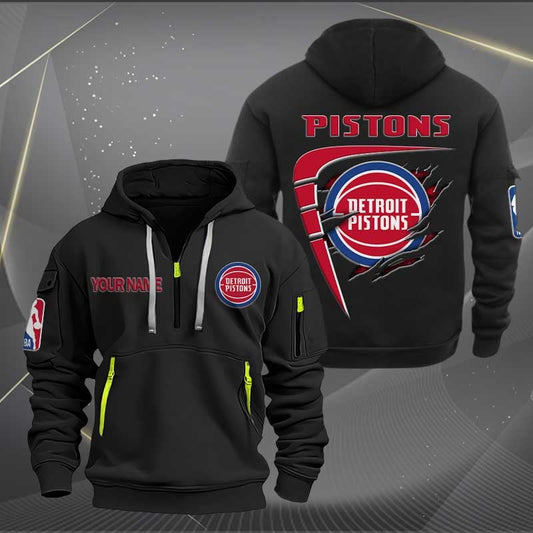 LIMITED EDITION - NEW CUSTOMIZED NBA14 DP DETROIT PISTONS QUARTER ZIP HOODIE