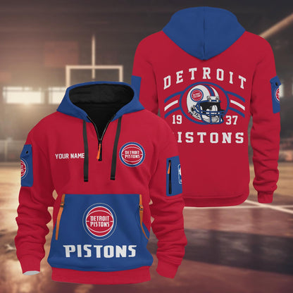 LIMITED EDITION - NEW CUSTOMIZED NBA14 DP DETROIT PISTONS QUARTER ZIP HOODIE
