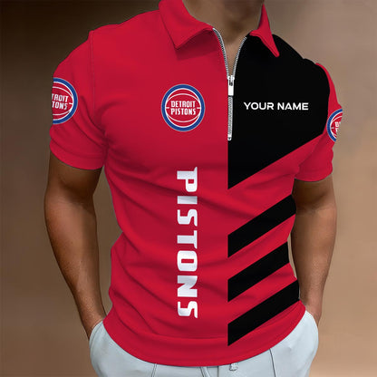 LIMITED EDITION - NEW CUSTOMIZED NBA14 DP DETROIT PISTONS ZIP POLO SHIRT
