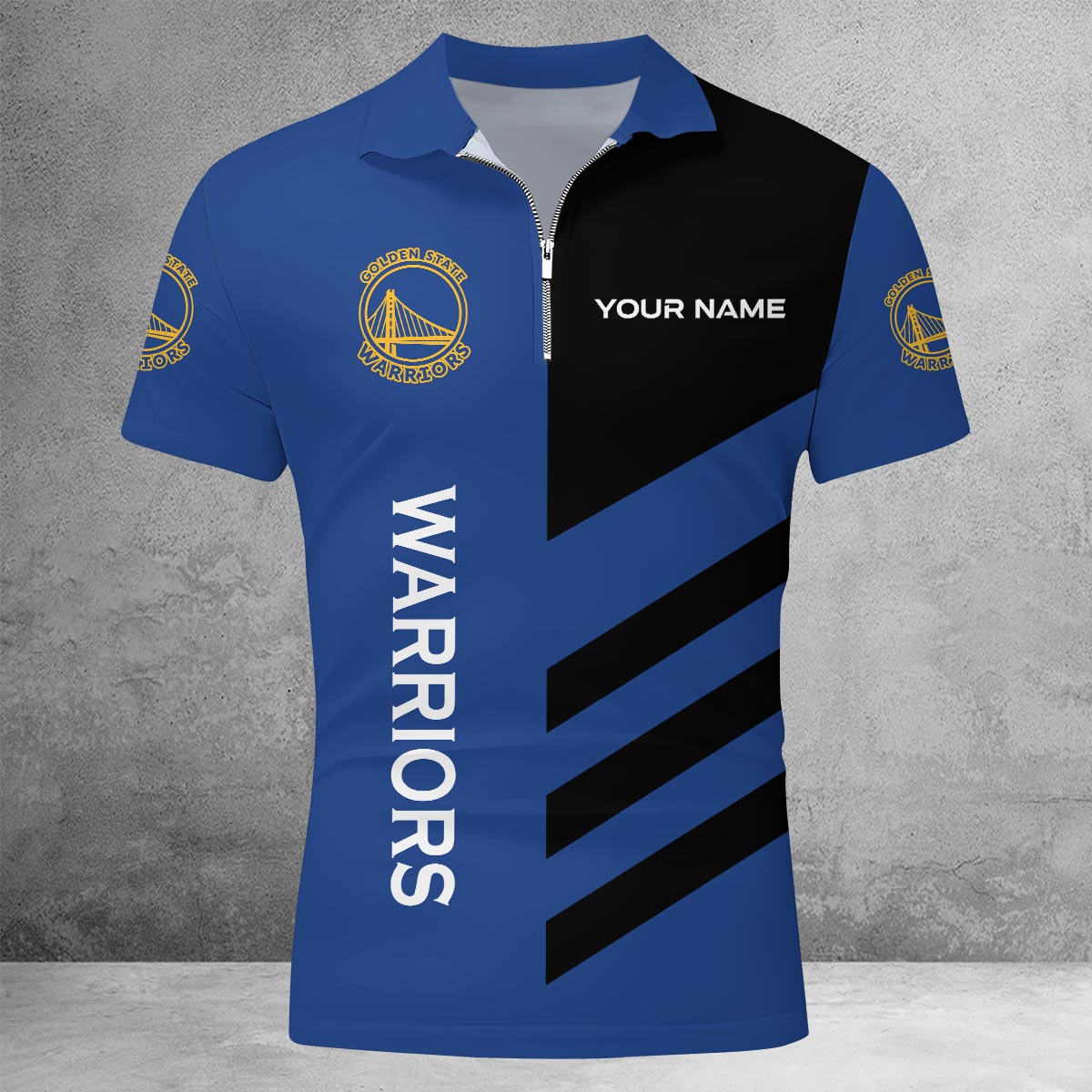 LIMITED EDITION - NEW CUSTOMIZED NBA12 GS GOLDEN STATE WARRIORS ZIP POLO SHIRT