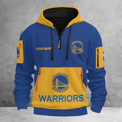 LIMITED EDITION - NEW CUSTOMIZED NBA12 GS GOLDEN STATE WARRIORS QUARTER ZIP HOODIE