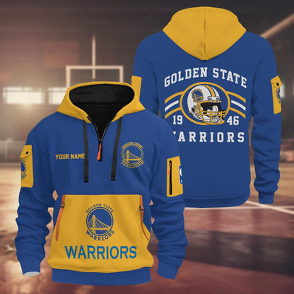 LIMITED EDITION - NEW CUSTOMIZED NBA12 GS GOLDEN STATE WARRIORS QUARTER ZIP HOODIE