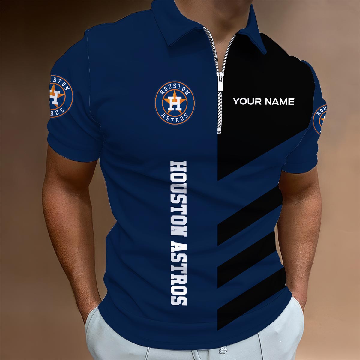LIMITED EDITION - NEW CUSTOMIZED MLB10 HAS HOUSTON ASTROS ZIP POLO SHIRT