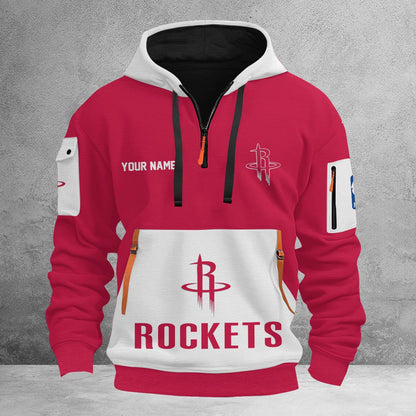 LIMITED EDITION - NEW CUSTOMIZED NBA07 HR HOUSTON ROCKETS QUARTER ZIP HOODIE