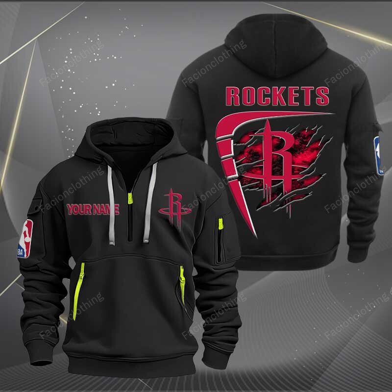LIMITED EDITION - NEW CUSTOMIZED NBA07 HR HOUSTON ROCKETS QUARTER ZIP HOODIE