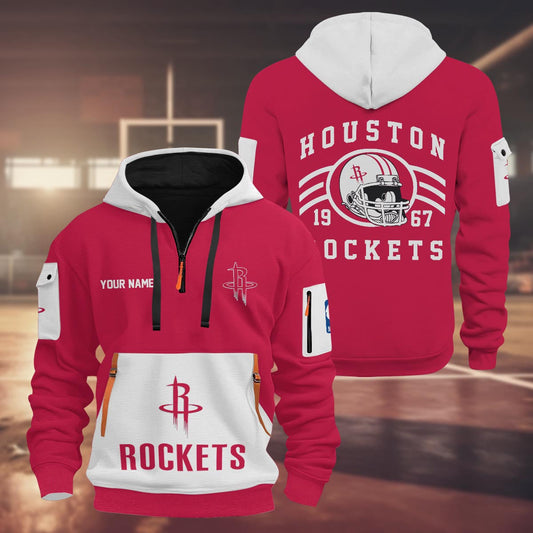 LIMITED EDITION - NEW CUSTOMIZED NBA07 HR HOUSTON ROCKETS QUARTER ZIP HOODIE