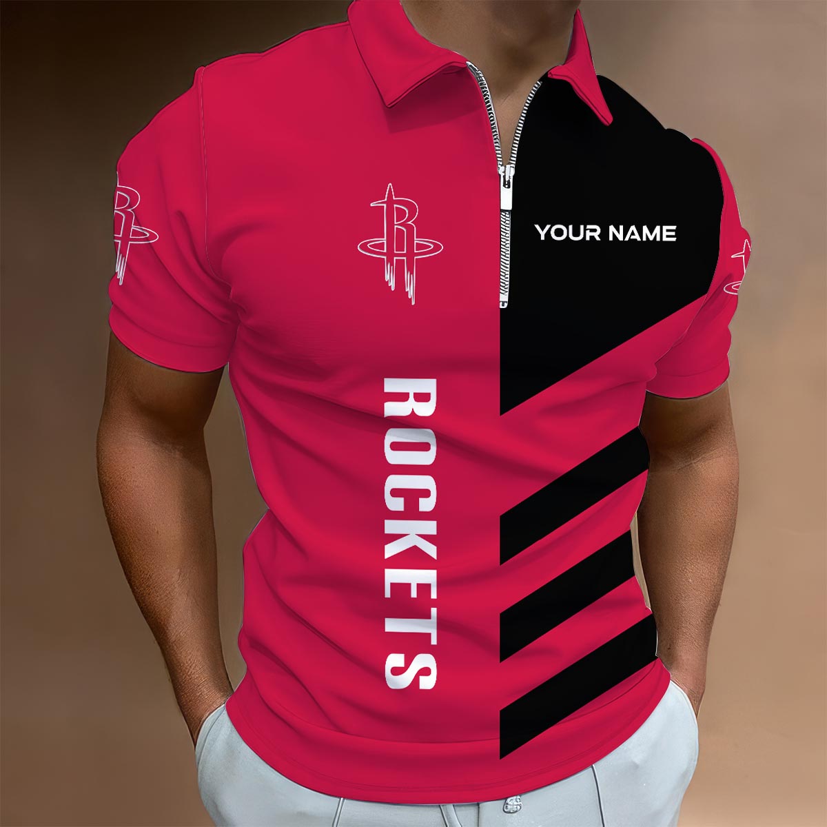 LIMITED EDITION - NEW CUSTOMIZED NBA07 HR HOUSTON ROCKETS ZIP POLO SHIRT