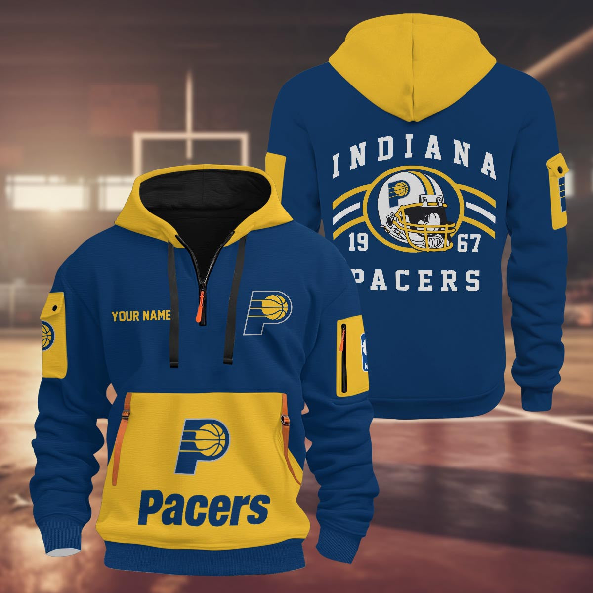 LIMITED EDITION - NEW CUSTOMIZED NBA06 IP INDIANA PACERS QUARTER ZIP HOODIE