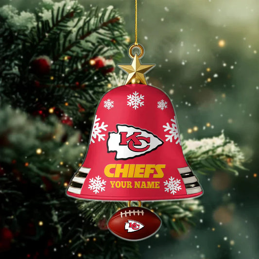 LIMITED EDITION - NEW CUSTOMIZED NFL01 KCC KANSAS CITY CHIEFS ACRYLIC CHRISTMAS BELL ORNAMENT