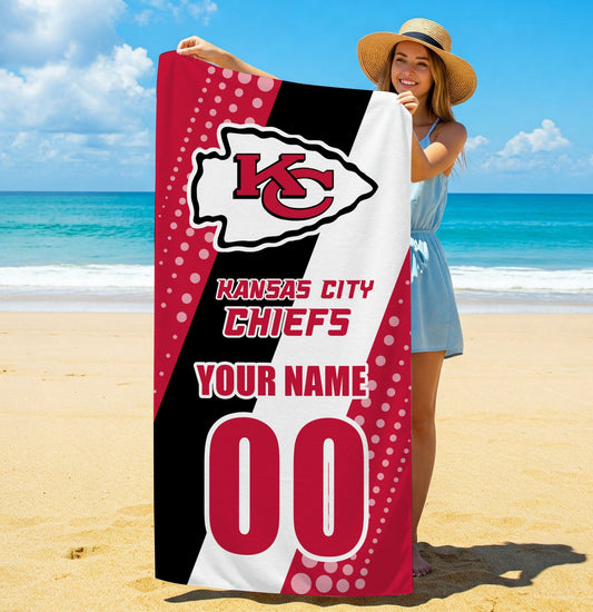 LIMITED EDITION - NEW CUSTOMIZED NFL01 KCC KANSAS CITY CHIEFS BEACH & BATH TOWEL