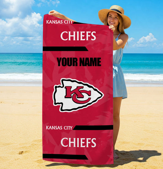LIMITED EDITION - NEW CUSTOMIZED NFL01 KCC KANSAS CITY CHIEFS BEACH & BATH TOWEL