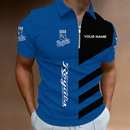 LIMITED EDITION - NEW CUSTOMIZED MLB19 KCR KANSAS CITY ROYALS ZIP POLO SHIRT