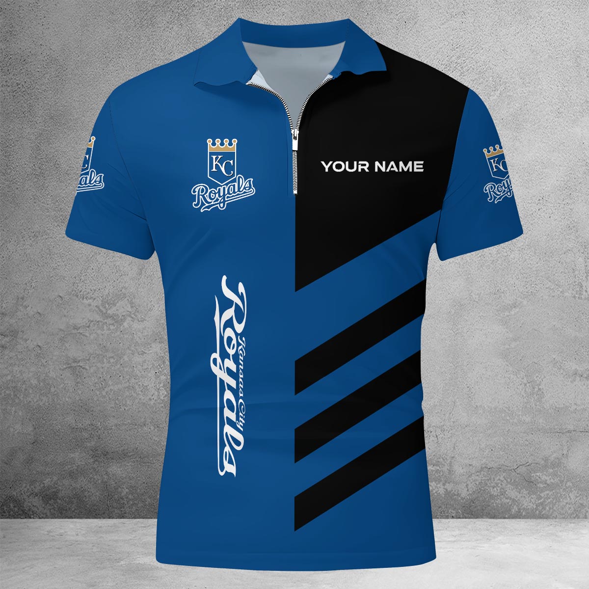 LIMITED EDITION - NEW CUSTOMIZED MLB19 KCR KANSAS CITY ROYALS ZIP POLO SHIRT