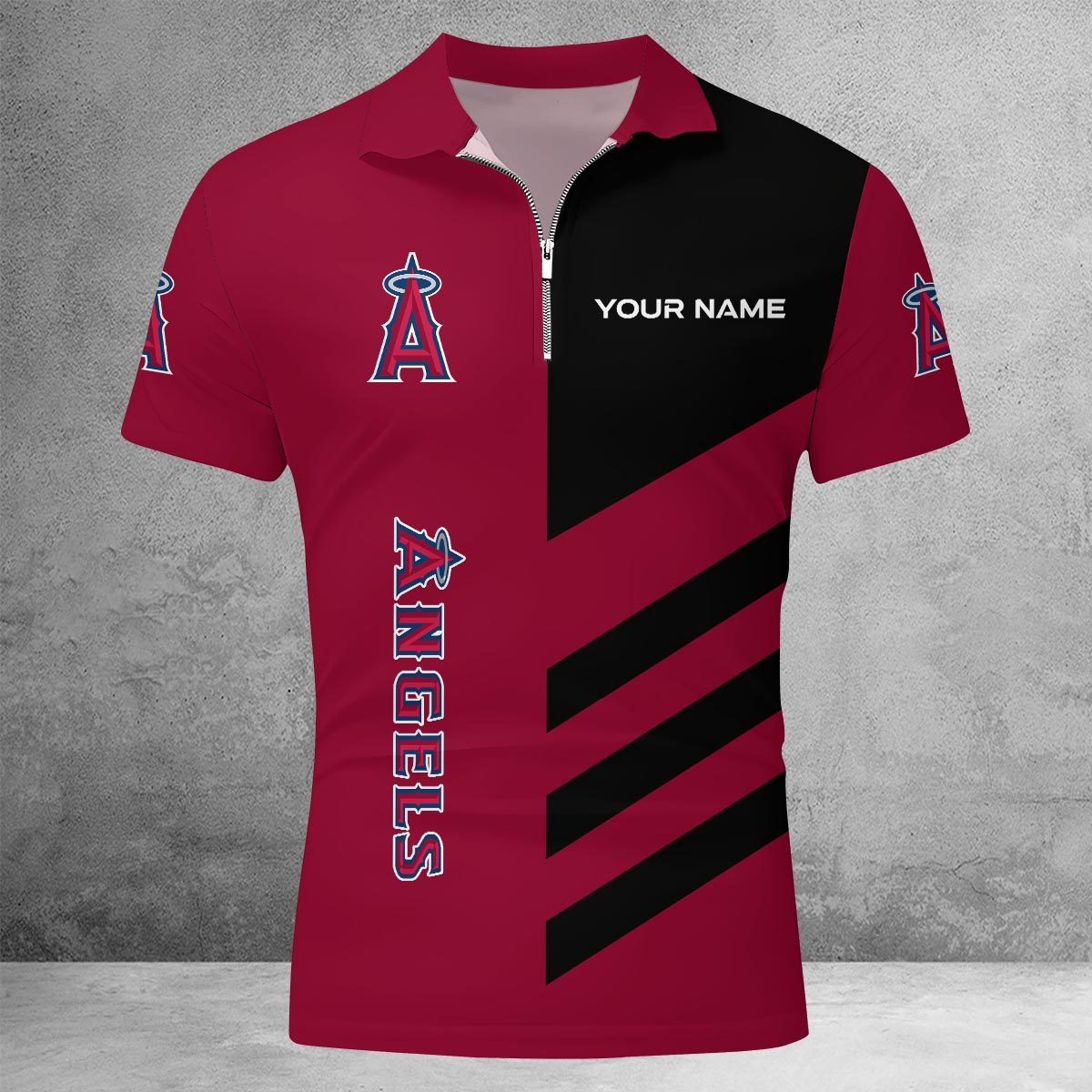 LIMITED EDITION - NEW CUSTOMIZED MLB27 LAA LOS ANGELES ANGELS ZIP POLO SHIRT