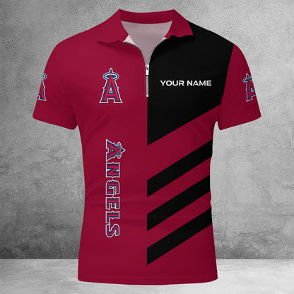 LIMITED EDITION - NEW CUSTOMIZED MLB27 LAA LOS ANGELES ANGELS ZIP POLO SHIRT