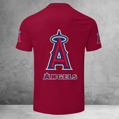 LIMITED EDITION - NEW CUSTOMIZED MLB27 LAA LOS ANGELES ANGELS ZIP POLO SHIRT
