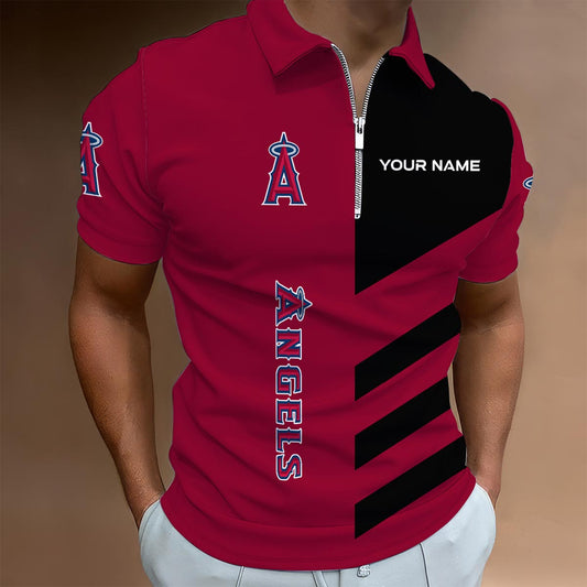 LIMITED EDITION - NEW CUSTOMIZED MLB27 LAA LOS ANGELES ANGELS ZIP POLO SHIRT