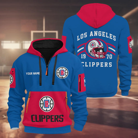LIMITED EDITION - NEW CUSTOMIZED NBA10 LC LOS ANGELES CLIPPERS QUARTER ZIP HOODIE