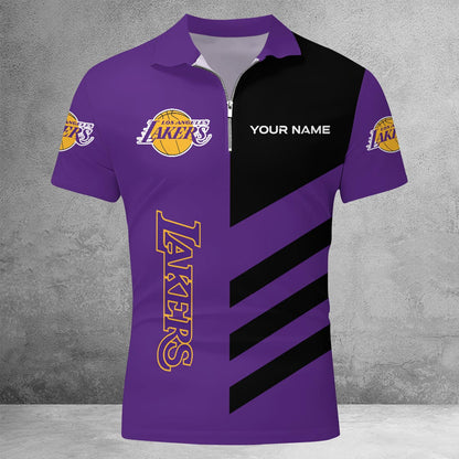 LIMITED EDITION - NEW CUSTOMIZED NBA09 LL LOS ANGELES LAKERS ZIP POLO SHIRT