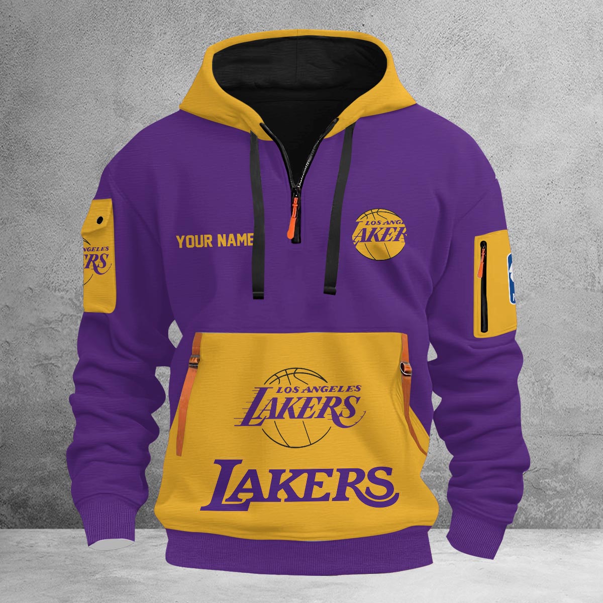 LIMITED EDITION - NEW CUSTOMIZED NBA09 LL LOS ANGELES LAKERS QUARTER ZIP HOODIE