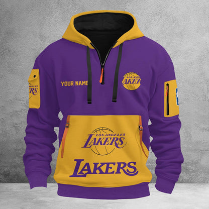 LIMITED EDITION - NEW CUSTOMIZED NBA09 LL LOS ANGELES LAKERS QUARTER ZIP HOODIE