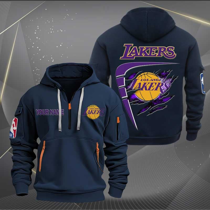LIMITED EDITION - NEW CUSTOMIZED NBA09 LL LOS ANGELES LAKERS QUARTER ZIP HOODIE