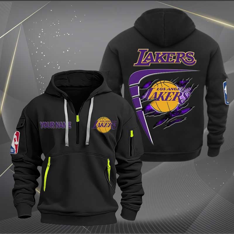 LIMITED EDITION - NEW CUSTOMIZED NBA09 LL LOS ANGELES LAKERS QUARTER ZIP HOODIE