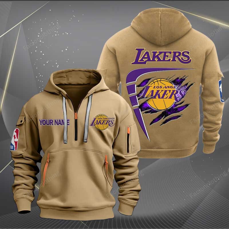 LIMITED EDITION - NEW CUSTOMIZED NBA09 LL LOS ANGELES LAKERS QUARTER ZIP HOODIE