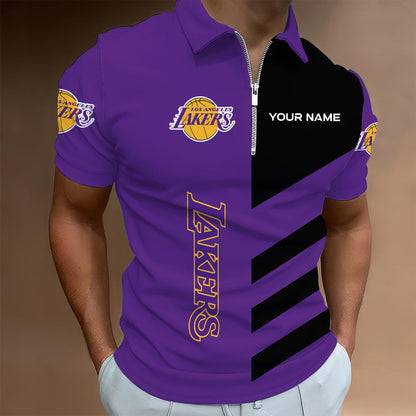 LIMITED EDITION - NEW CUSTOMIZED NBA09 LL LOS ANGELES LAKERS ZIP POLO SHIRT