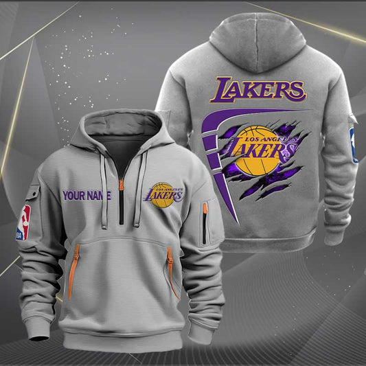 LIMITED EDITION - NEW CUSTOMIZED NBA09 LL LOS ANGELES LAKERS QUARTER ZIP HOODIE