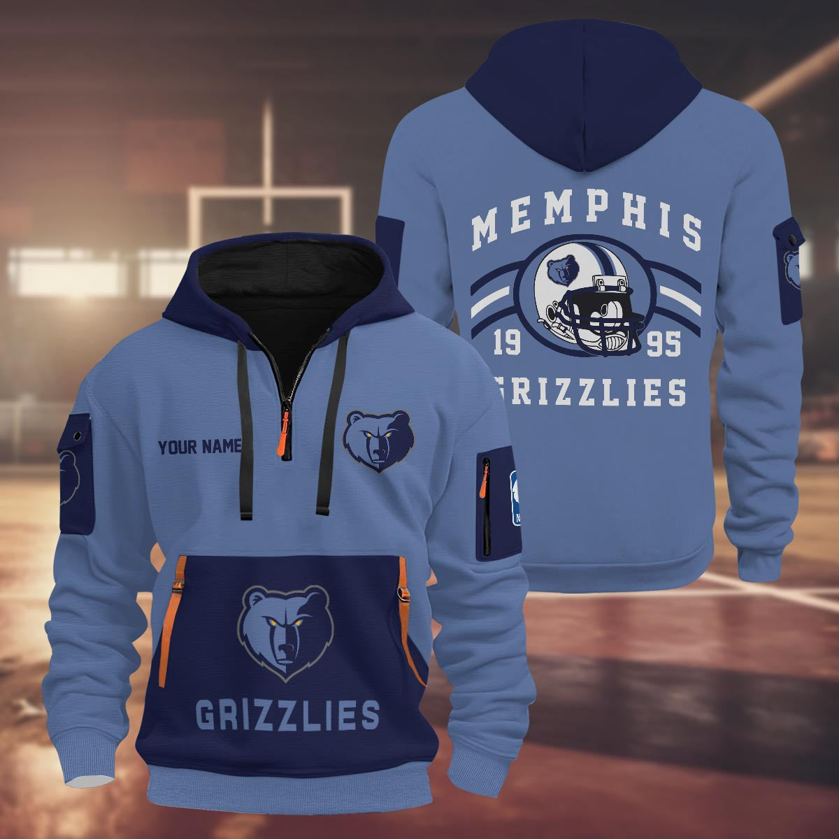 LIMITED EDITION - NEW CUSTOMIZED NBA13 MG MEMPHIS GRIZZLIES QUARTER ZIP HOODIE