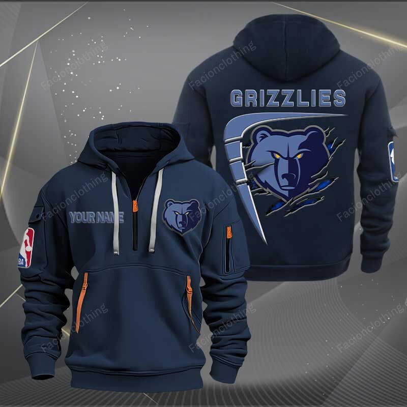 LIMITED EDITION - NEW CUSTOMIZED NBA13 MG MEMPHIS GRIZZLIES QUARTER ZIP HOODIE