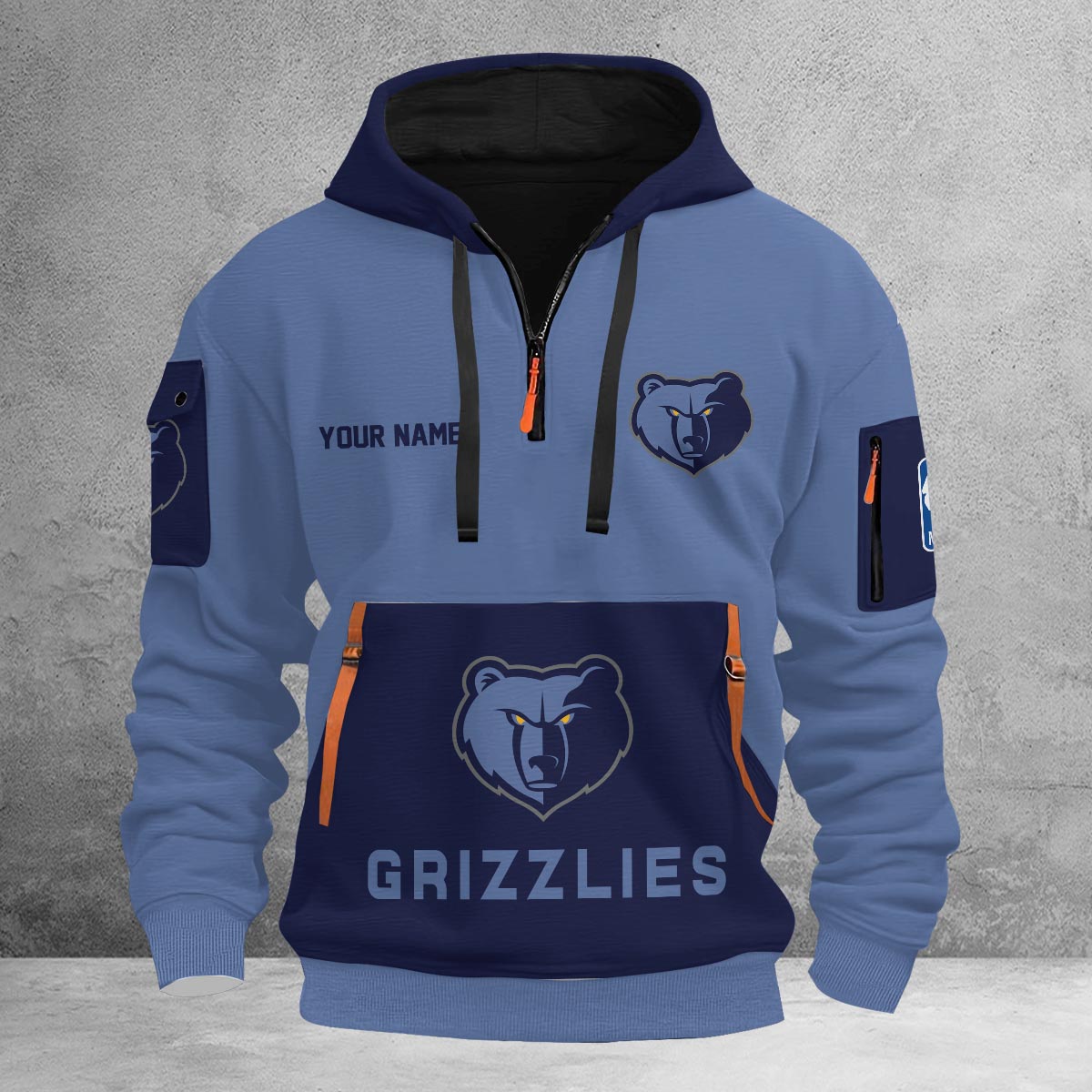 LIMITED EDITION - NEW CUSTOMIZED NBA13 MG MEMPHIS GRIZZLIES QUARTER ZIP HOODIE