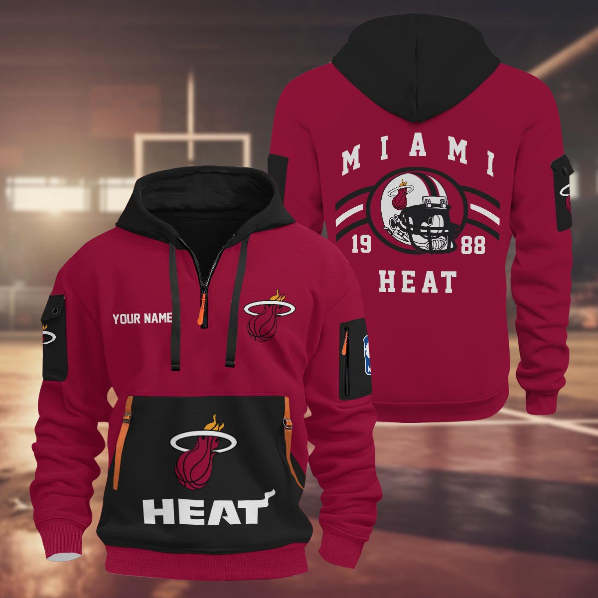 LIMITED EDITION - NEW CUSTOMIZED NBA20 MH MIAMI HEAT QUARTER ZIP HOODIE