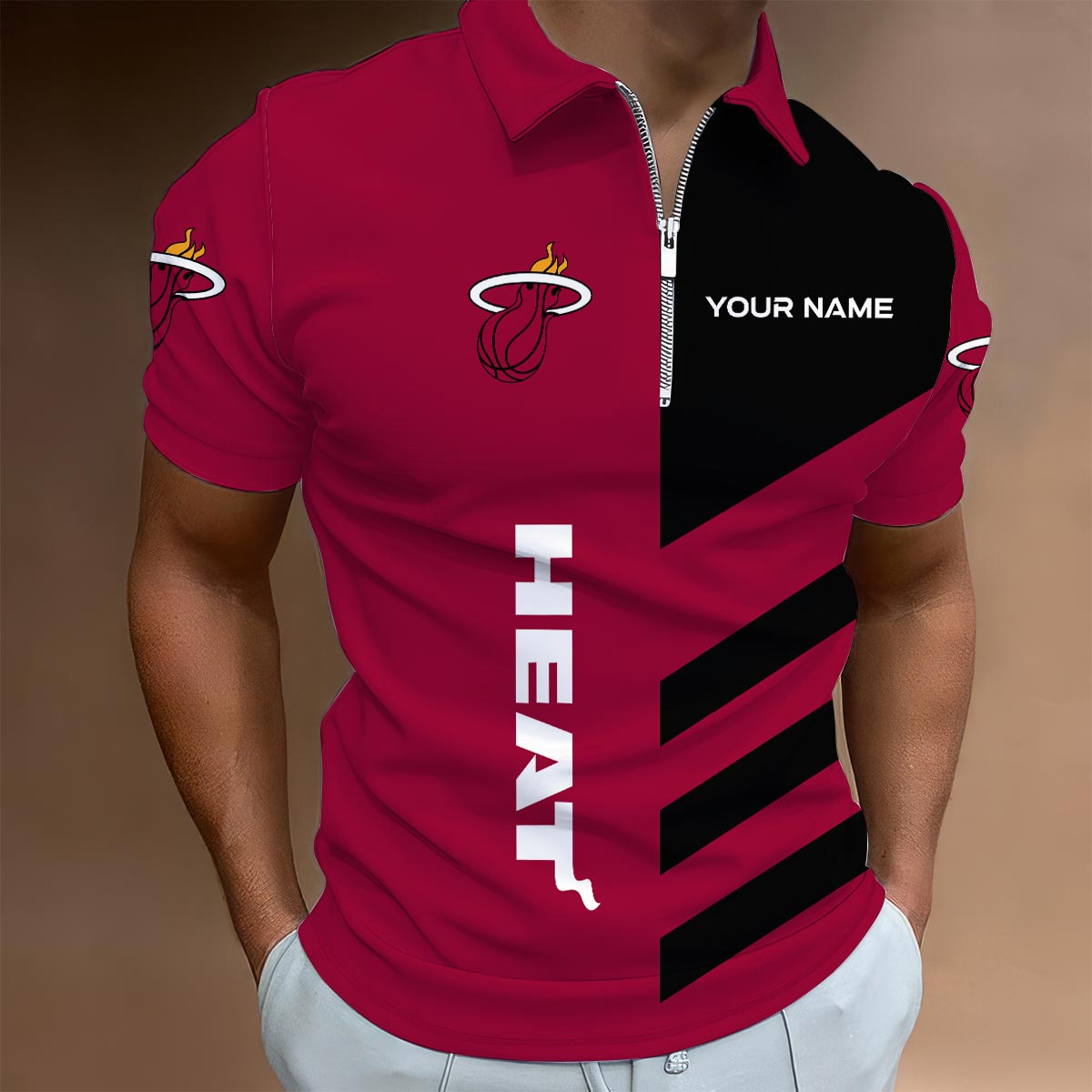 LIMITED EDITION - NEW CUSTOMIZED NBA20 MH MIAMI HEAT ZIP POLO SHIRT
