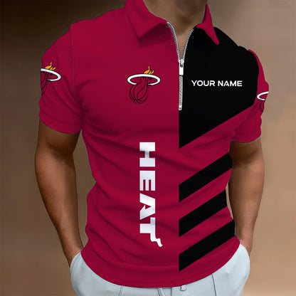 LIMITED EDITION - NEW CUSTOMIZED NBA20 MH MIAMI HEAT ZIP POLO SHIRT