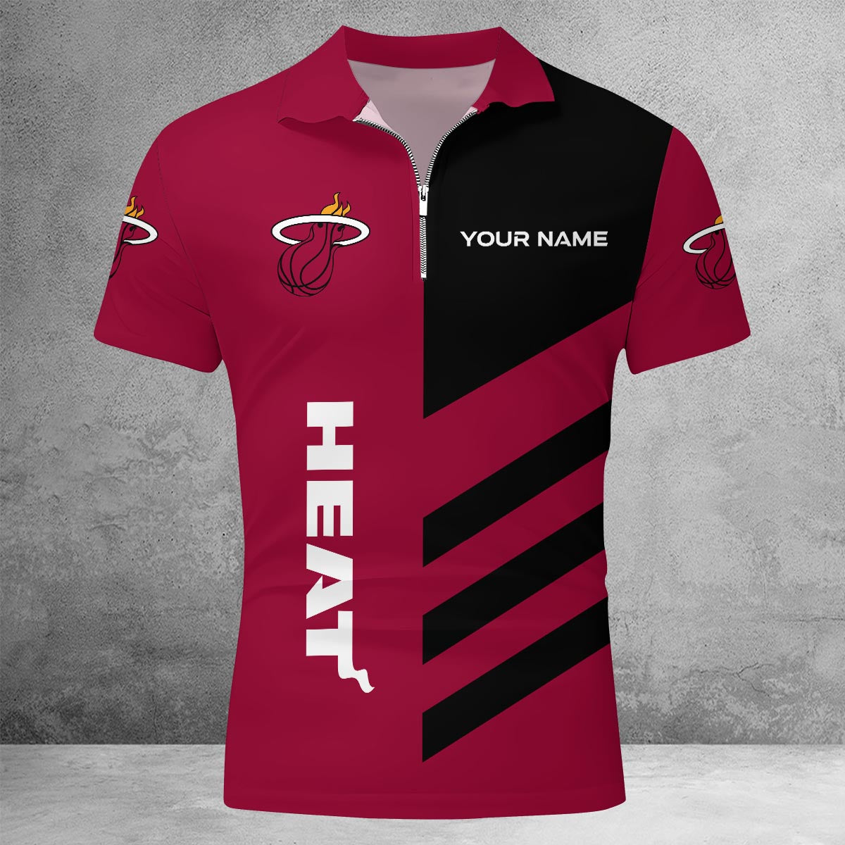 LIMITED EDITION - NEW CUSTOMIZED NBA20 MH MIAMI HEAT ZIP POLO SHIRT