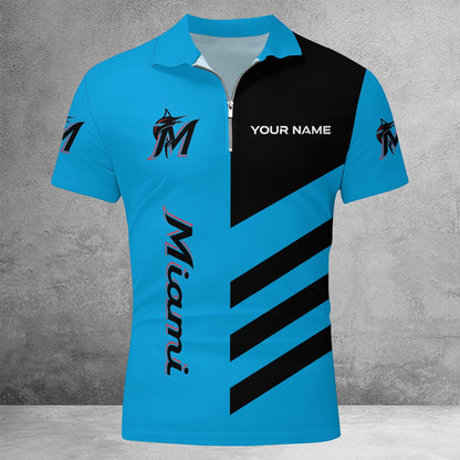 LIMITED EDITION - NEW CUSTOMIZED MLB20 MMS MIAMI MARLINS ZIP POLO SHIRT